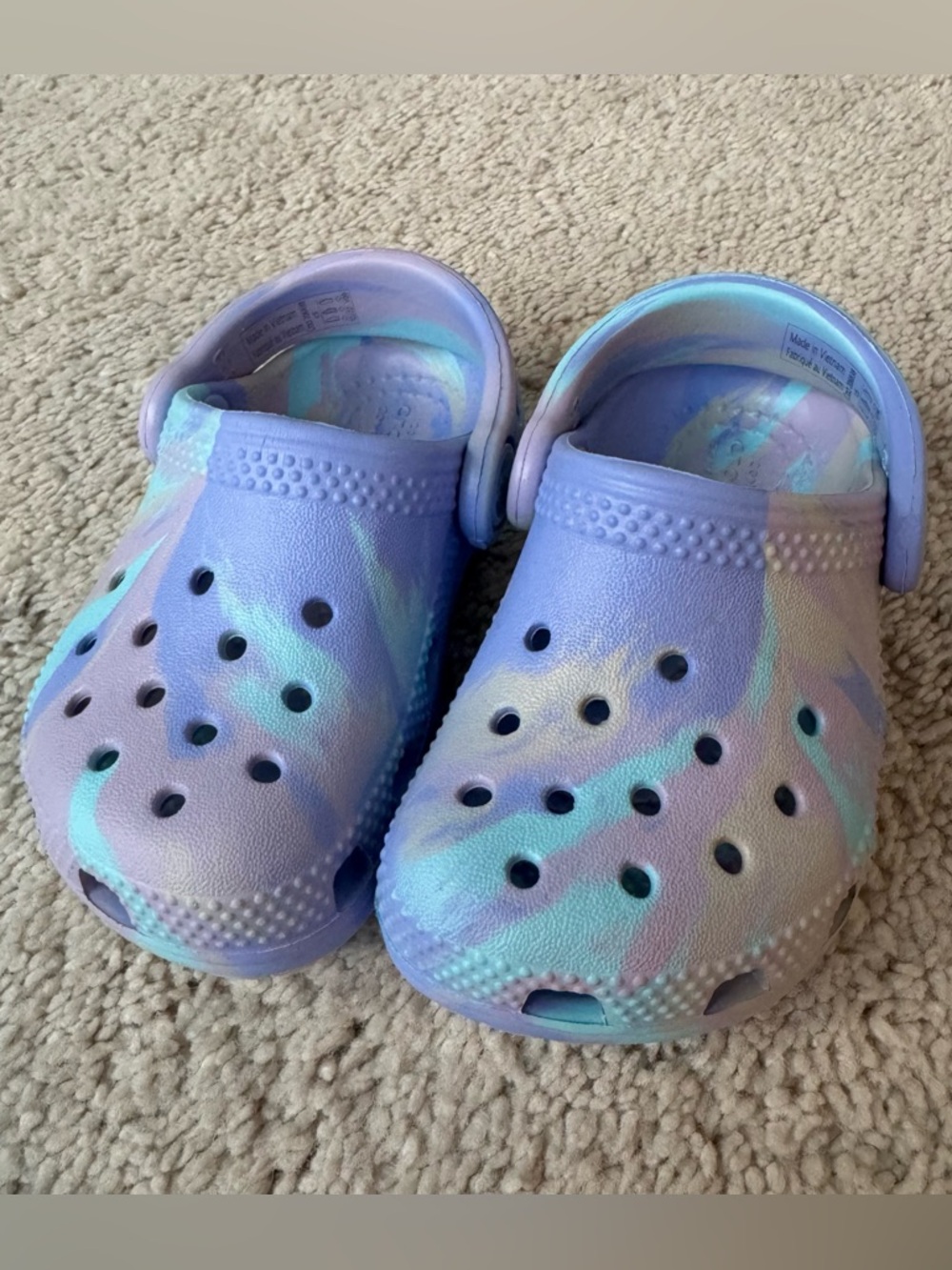 Crocs C5 Kids Tie-Dye Lavender Foam Clogs - Purple/Blue